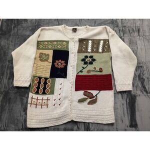 Capistranos Collection Patchwork Knit Cardigan Sweater Women's Cream Multi Color